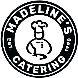 Artwork of a chef inside a circle with Madeline's Catering est 1990