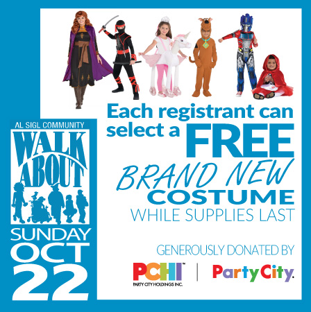 Each registrant can select a FREE brand new costume while supplies last;Al Sigl Community WalkAbout, Sunday Oct 22, inside Eastview Mall